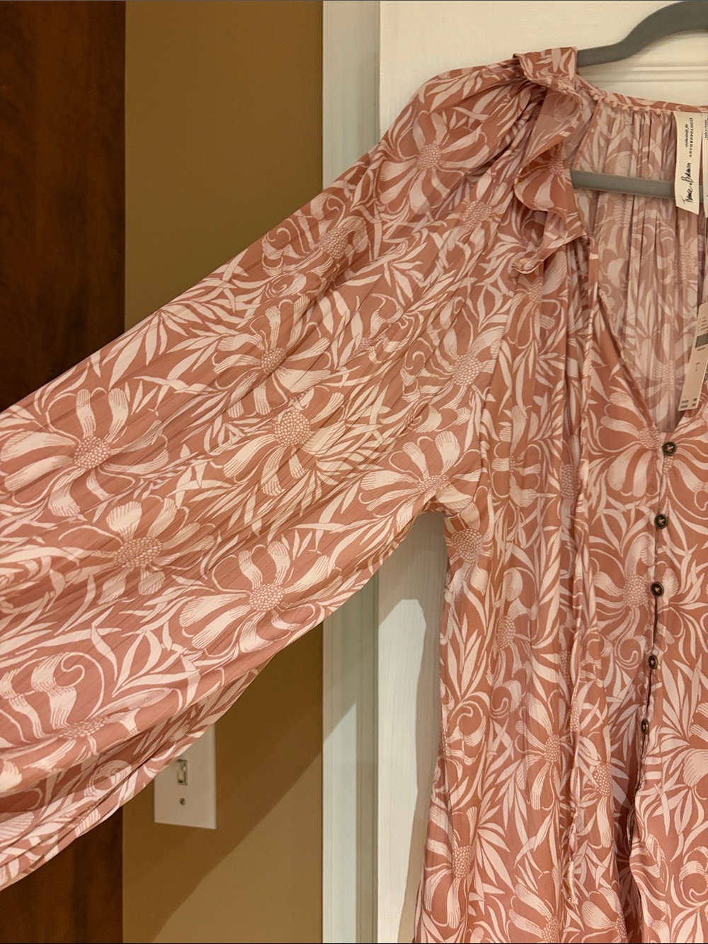 Anthropologie Dusty Rose Floral Ruffle-Trim Button Blouse - Picture 5 of 6
